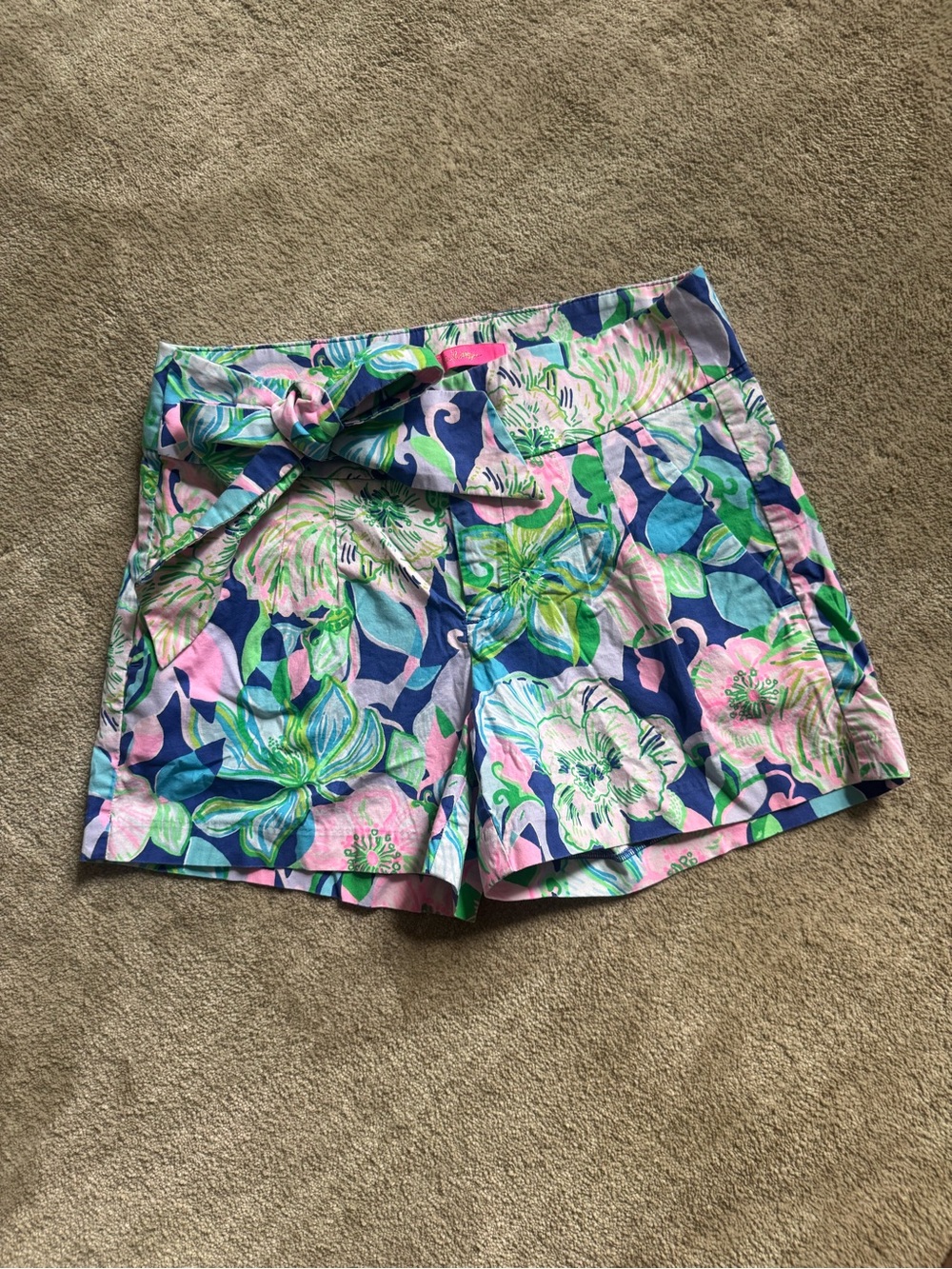 Lilly Pulitzer Floral Tie-Waist Shorts - Pink, Blue & Green
